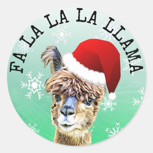Fa La La Llama Grappige Alpaca Kerstmis Ronde Sticker (Voorkant)