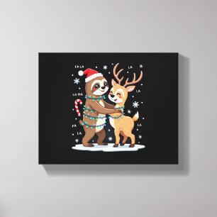 Fa La La Llama Kerstlichten Luiaard Rid Llama Chri Canvas Afdruk