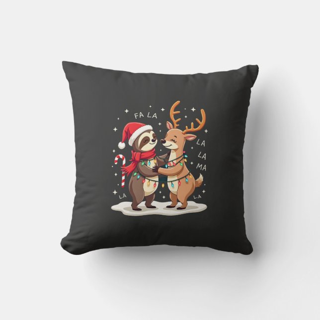Fa La La Llama Kerstlichten Luiaard Rid Llama Chri Kussen (Voorkant)