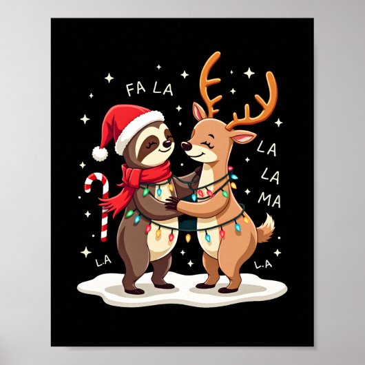 Fa La La Llama Kerstlichten Luiaard Rid Llama Kers Poster (Voorkant)