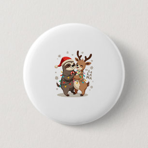 Fa La La Llama Kerstlichten Luiaard Rid Llama Kers Ronde Button 5,7 Cm