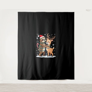 Fa La La Llama Kerstlichten Luiaard Ridding Llama Wandkleed