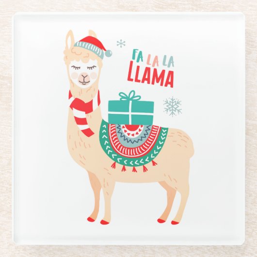 Fa La La Llama | Kerstmis Glazen Onderzetter (Voorkant)