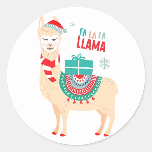 Fa La La Llama | Kerstmis Ronde Sticker (Voorkant)