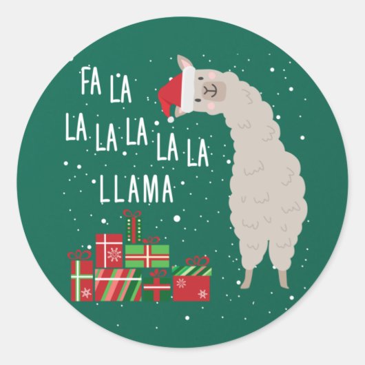 Fa La La Llama Shirt - Kerstmis met Llama Ronde Sticker (Voorkant)