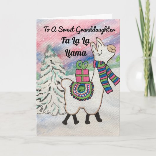 Fa La La Llama Sweet Granddochter Holiday Card Feestdagen Kaart (Voorkant)