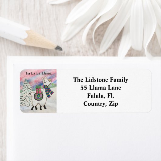 Fa La La Llama Whimsical-Adresetiketten Etiket (Insitu)