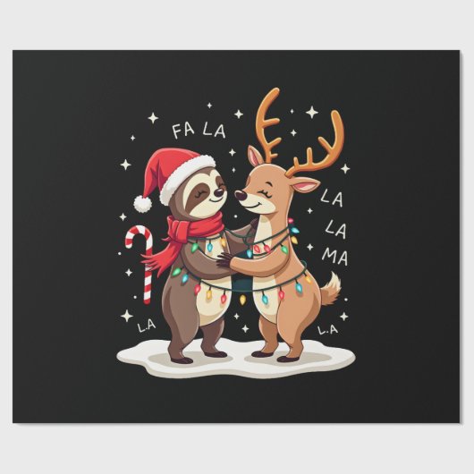 Fa La La Llama Xmas Lights Sloth Riding Llama Chri Cadeaupapier (Vlak)