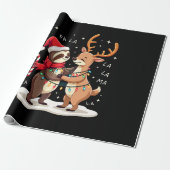 Fa La La Llama Xmas Lights Sloth Riding Llama Chri Cadeaupapier (Uitgerold)