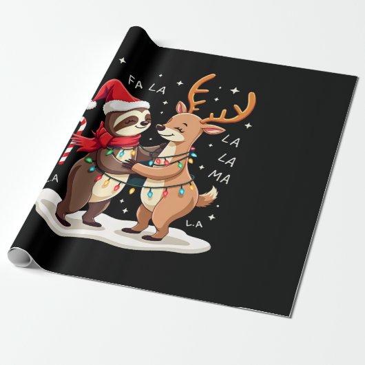 Fa La La Llama Xmas Lights Sloth Riding Llama Chri Cadeaupapier (Uitgerold)