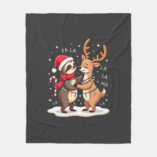 Fa La La Llama Xmas Lights Sloth Riding Llama Chri Fleece Deken (Voorkant)