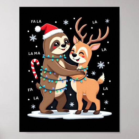 Fa La La Llama Xmas Lights Sloth Riding Llama Chri Poster (Voorkant)