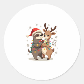 Fa La La Llama Xmas Lights Sloth Riding Llama Chri Ronde Sticker