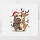 Fa La La Llama Xmas Lights Sloth Riding Llama Chri Sparkling Wijnetiket (Enkel label)