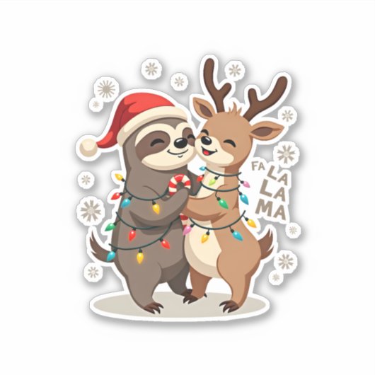 Fa La La Llama Xmas Lights Sloth Riding Llama Chri Sticker (Voorkant)