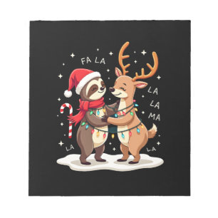 Fa La La Llama Xmas-verlichte luiaard die op een l Notitieblok