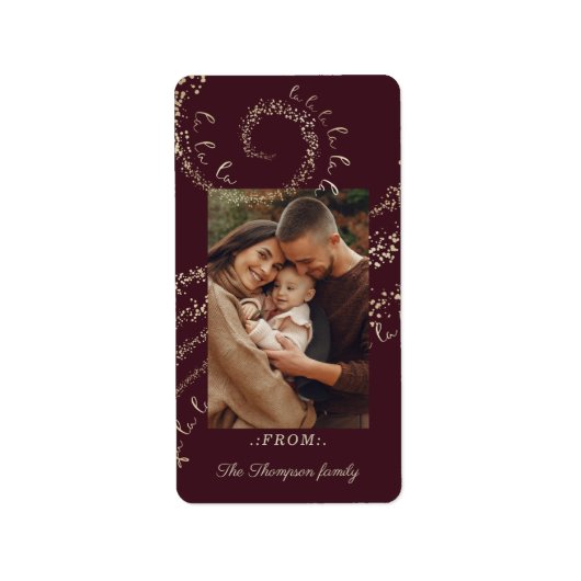 Fa La La Magicale Kerstlied Foto Bordeauxrood Etiket (Voorkant)