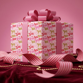 Fa La La Meisjesachtig Roze Festivale Typografisch Cadeaupapier