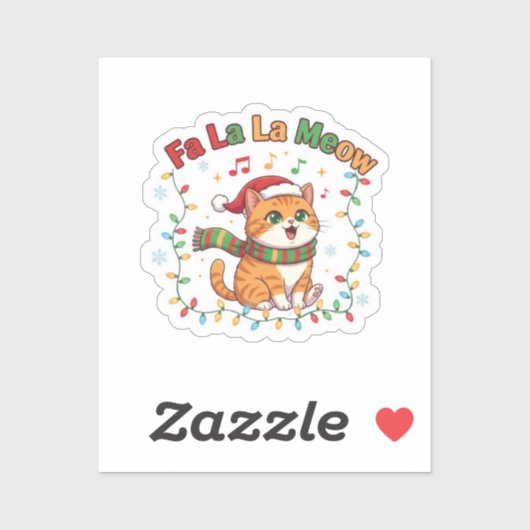 Fa La La Meow Funny Christmas Singing Cat Sticker (Vel)