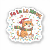 Fa La La Meow Grappige Kerst Zingende Kat Sticker (Voorkant)