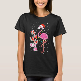 Fa La La Mingo Cute Pink Flamingo Santa Hat Merry T-shirt