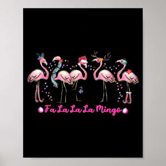 Fa La La Mingo Flamingo Christmas Tree Lights Troc Poster (Voorkant)