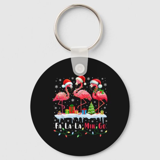 Fa La La Mingo Flamingo Christmas Tropical Xmas Tr Sleutelhanger (Voorkant)
