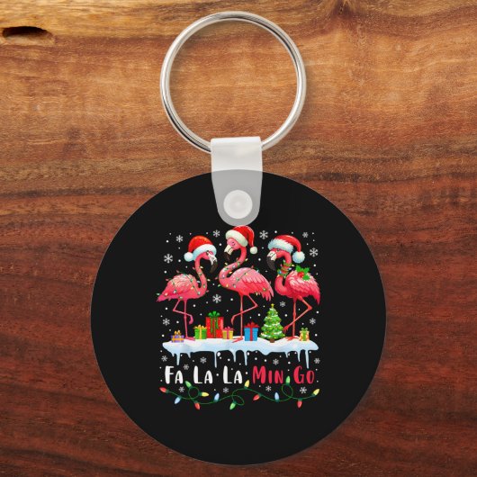 Fa La La Mingo Flamingo Christmas Tropical Xmas Tr Sleutelhanger (Voorkant)