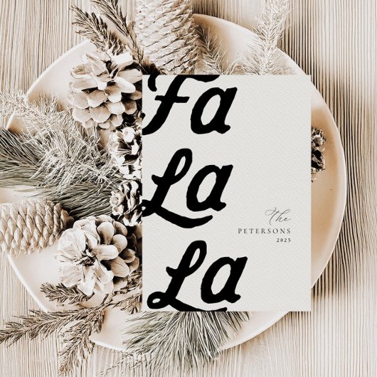 Fa la La Modern Black Retro Plaid Familie Kerstmis Feestdagenkaart