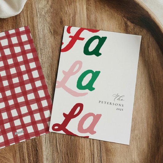 Fa la La Moderne Retro Plaid Familie Kerstmis Feestdagenkaart
