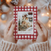 Fa la La Moderne Retro Plaid Familiefoto Xmas Feestdagenkaart