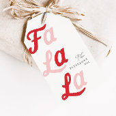 Fa la La Moderne Retro Roze & Rood Geplakt Kerstmi Cadeaulabel