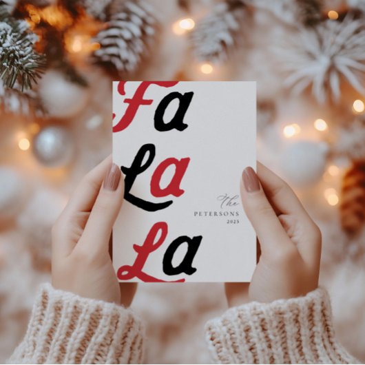 Fa la la moderne rode retro plaid familie kerst feestdagenkaart
