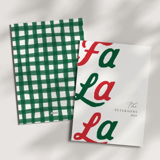 Fa la la moderne rode retro plaid familie kerst feestdagenkaart