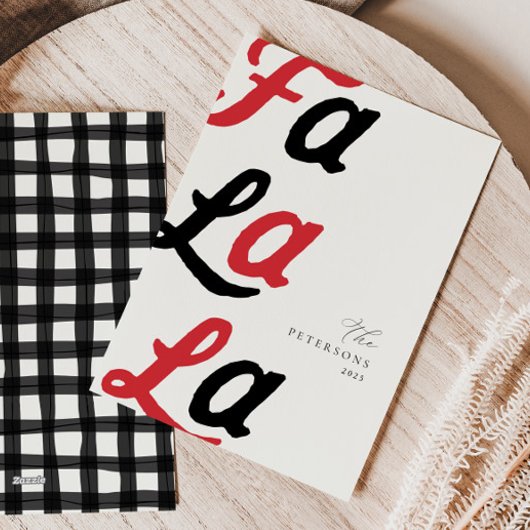 Fa la la moderne rode retro plaid familie kerst feestdagenkaart