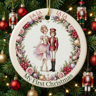 Fa La La Notenkraker & Suikerprinses Baby Foto Keramisch Ornament