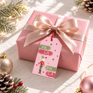 Fa La La Notenkraker Waterverf Roze Kerst Aan Cadeaulabel
