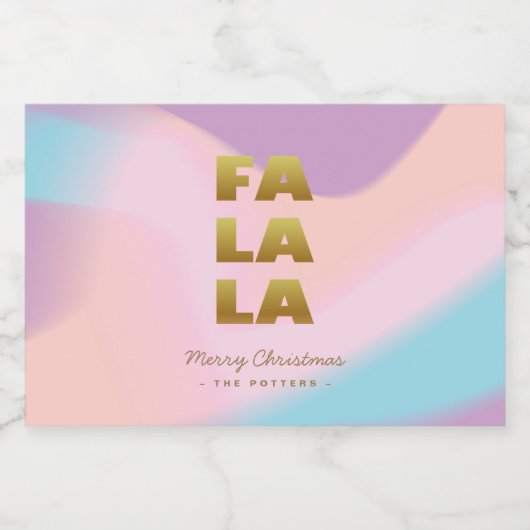 Fa La La | Pastel Roze Gradient & Gouden Kerstmis Likeurfles Etiket (Enkel label)