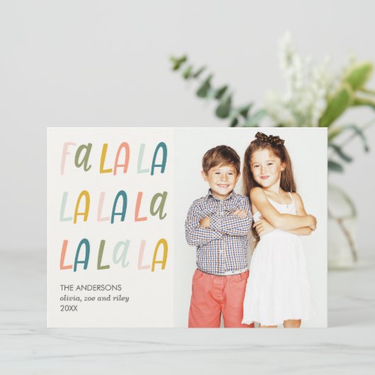 Fa La La | Pastelkleuren | 3 Kerstkaarten Kaart (Staand voorkant)