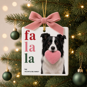 Fa La La Persoonlijke Hondenfoto Kerstmis Keramisch Ornament