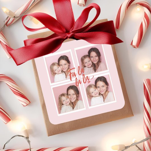 Fa La La Pink Christmas Photo Collage  Vierkante Sticker