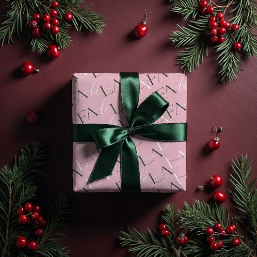 Fa La La Pink & Green Typographic Christmas Carol Cadeaupapier