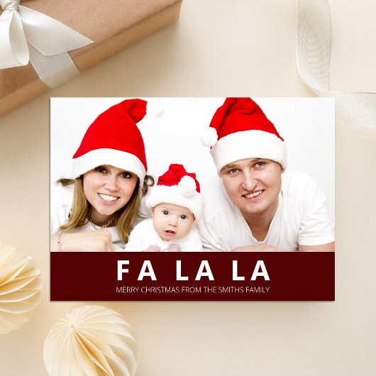 Fa la La Red Moderne Kerstfoto Feestdagenkaart