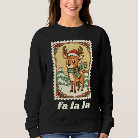 Fa La La Rendier Kerst Postzegel T-shirt (Voorkant)