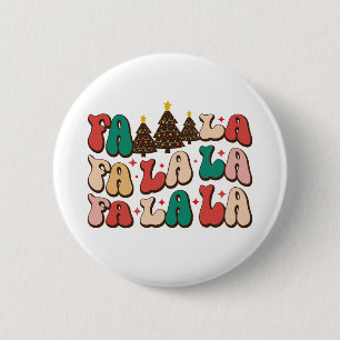 Fa la la Retro Groovy Kerst Feestdagen Ronde Button 5,7 Cm