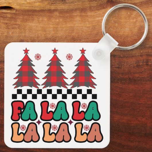 Fa la la Retro Groovy Kerst Feestdagen Sleutelhanger (Achterkant)