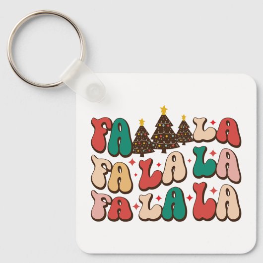 Fa la la Retro Groovy Kerst Feestdagen Sleutelhanger (Voorkant)