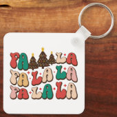 Fa la la Retro Groovy Kerst Feestdagen Sleutelhanger (Achterkant)