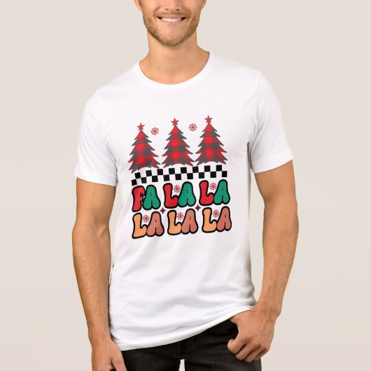 Fa la la Retro Groovy Kerst Feestdagen Tri-Blend Shirt (Voorkant)