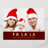 Fa la la rood goud moderne kerstfoto folie feestdagen briefkaart (Voorkant)